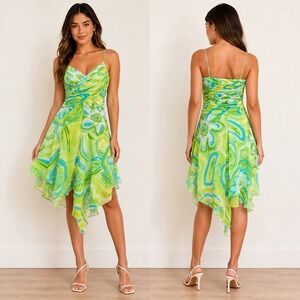 RIMINI Y2K Floral Beaded Dress Size 4 Spring Fairycore Asymmetric Handkerchief